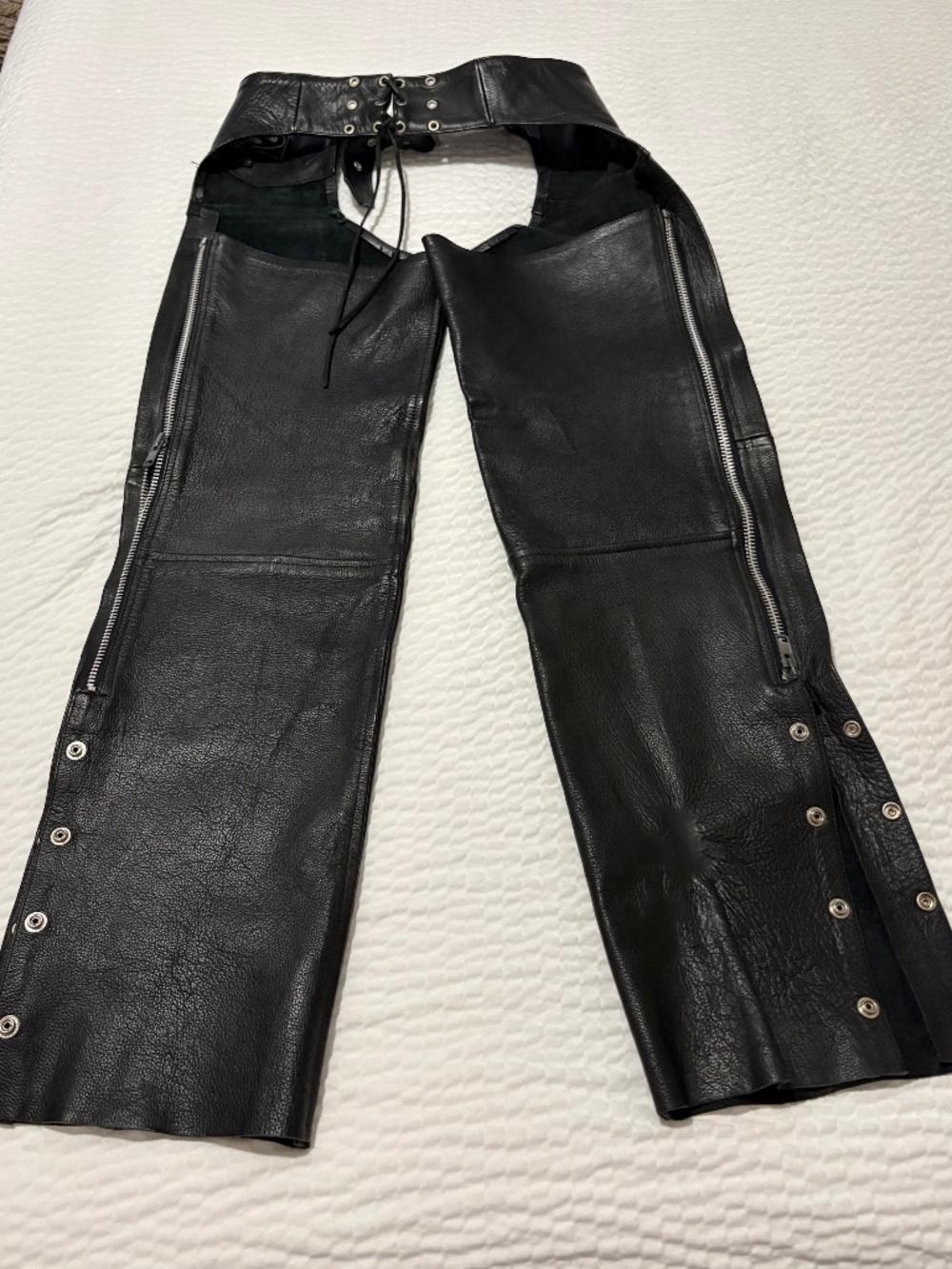 River Road Black Leather Motorcycle Chaps Sz S